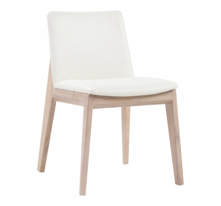 Moe's Home Collection Deco Oak Dining Chair White PVC - Set Of Two - Angled View