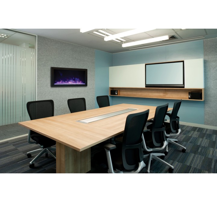 Amantii 30″ Extra Slim Indoor Or Outdoor Electric Built-in Only Electric Fireplace With Black Steel Surround  - Lifestyle