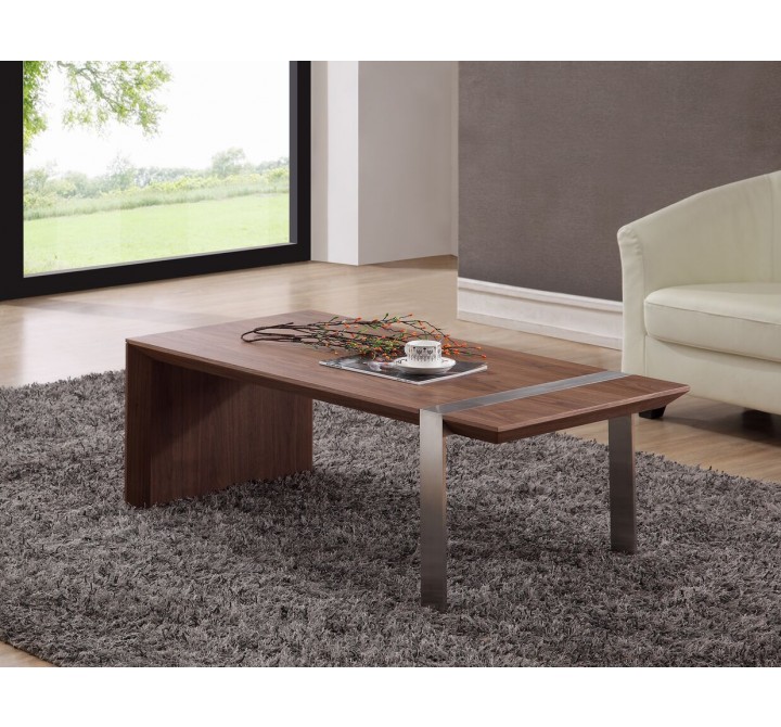 Coffee Table - Light Walnut with Brushed Stainless Steel