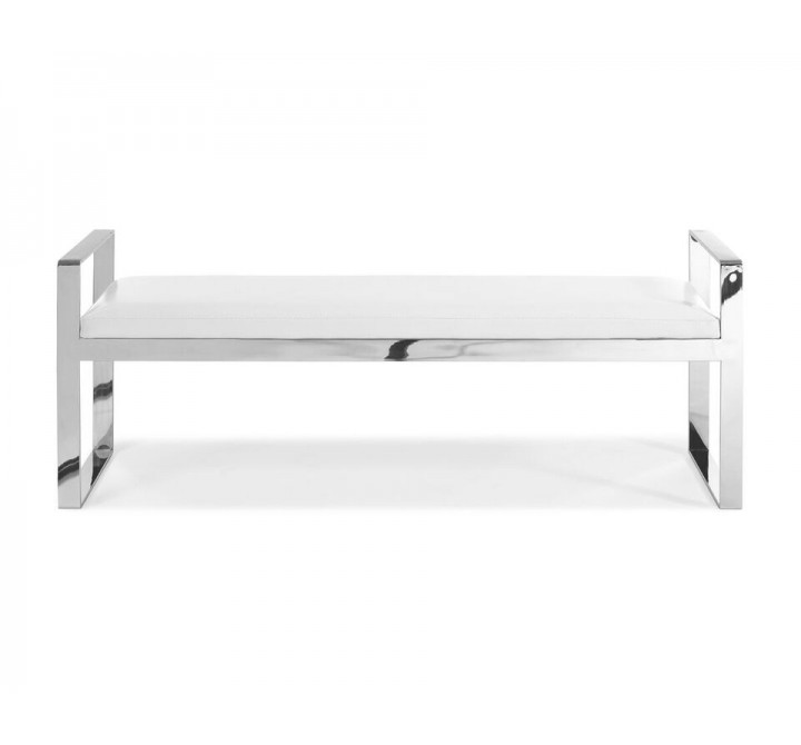 Sorrento Bench White Faux Leather Stainless Steel Base - Front