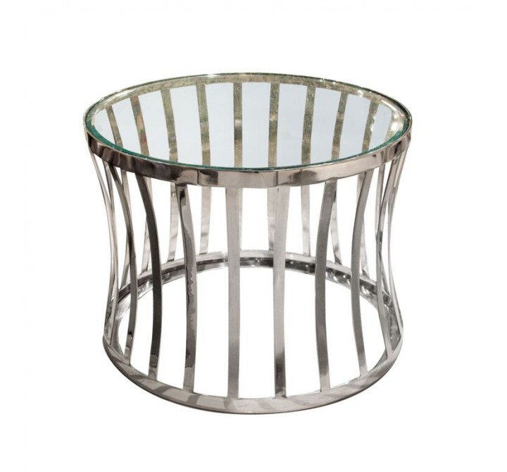 Diamond Sofa Capri Round Stainless Steel End Table w/ Clear Tempered Glass Top 