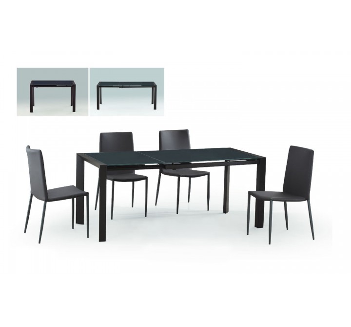 Diamond Sofa Carbon Glass Top Extension Dining Table with Metal Frame