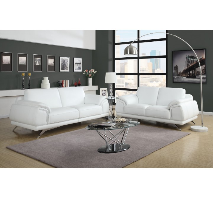 Diamond Sofa Casablanca Top Grain Leather Sofa & Loveseat 2PC Set - WHITE