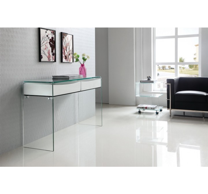 IBIZA Collection High Gloss White Lacquer With Glass Console Table - Lifestyle
