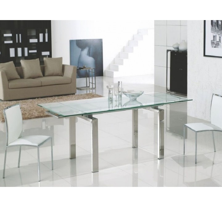 FROSTY Extendable Chrome / Clear & Frosted Glass Dining Table