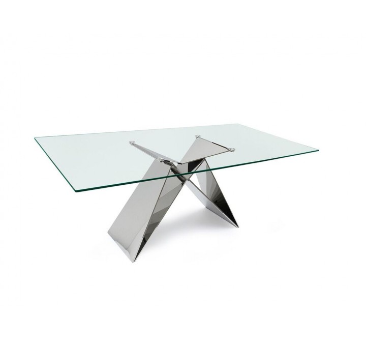 EIFFEL Clear Temp. Glass / Polished Stainless Steel Dining Table