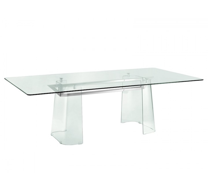 Casabianca Blake Stainless Steel / Clear Tempered Glass Dining Table - Perspective