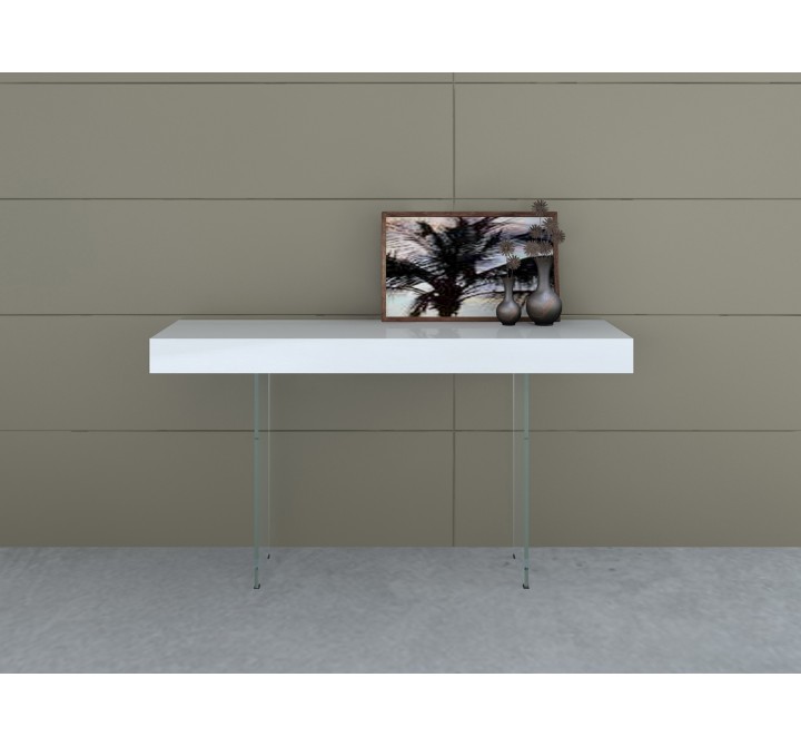 Casabianca IL VETRO Il Vetro Console Table In High Gloss White Lacquer With Clear Glass - Lifestyle 