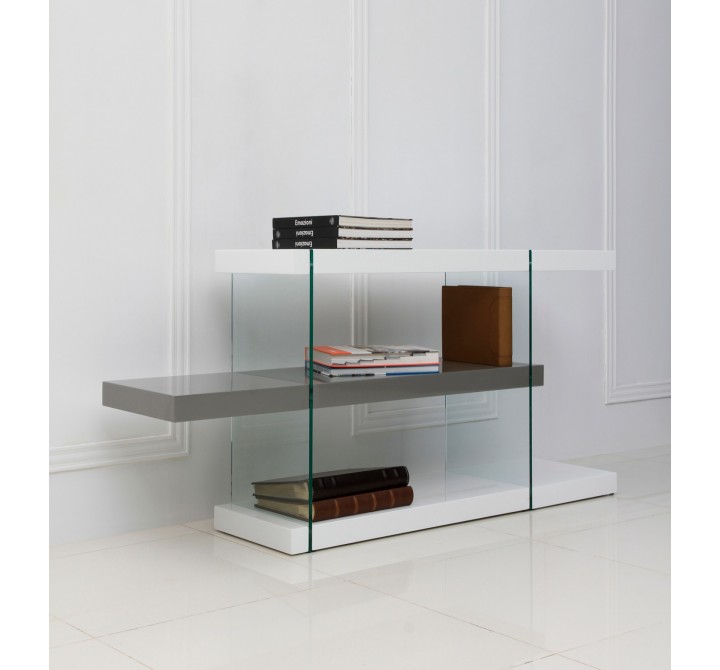 IL VETRO Collection High Gloss White/Gray Lacquer Bookcase - 28.75"