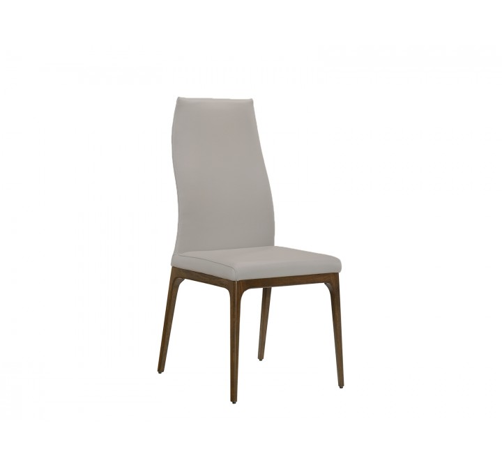 Casabianca MORITZ Dining Chair In Light Gray Leather With Walnut Wood Legs - Single