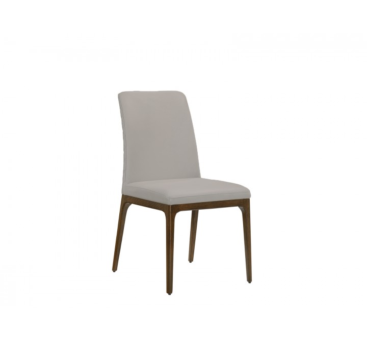 Casabianca OXFORD Dining Chair In Light Gray Leather With Walnut Wood Legs - Single