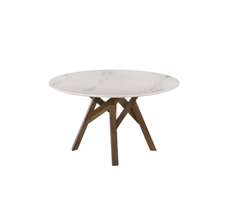 Casabianca FLAIR Dining Table In White Marbled With Walnut Wood Veneer Base - White BG