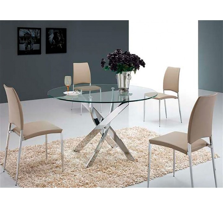 GALAXY Chrome / Clear Glass Dining Table - Lifestyle