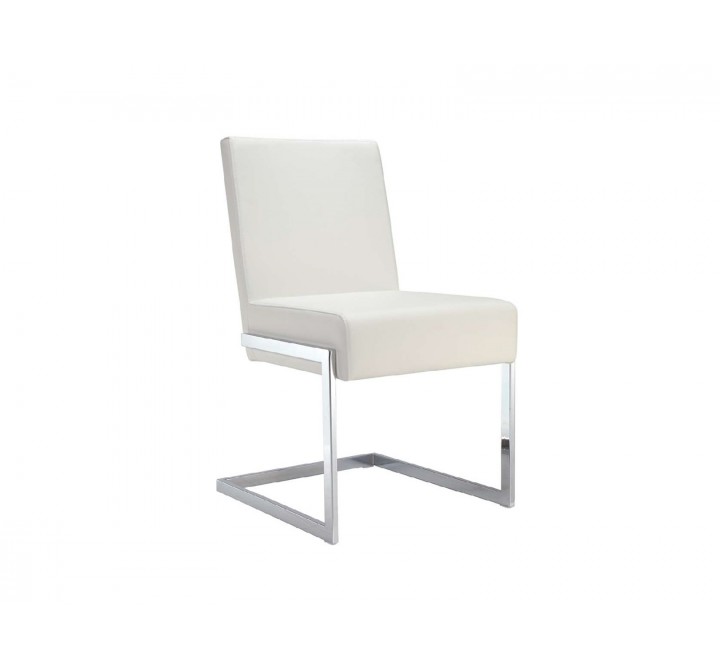 Casabianca FONTANA Dining Chair In White Pu-leather With Stainless Steel Base - Angled View
