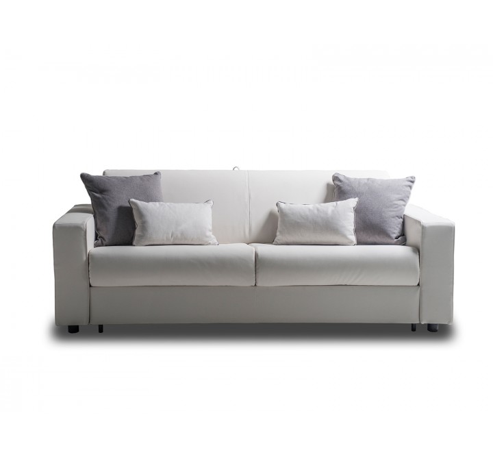 Reserve Queen Size Sofa Bed In White Top Grain Pu Leather And Black Feet - Front