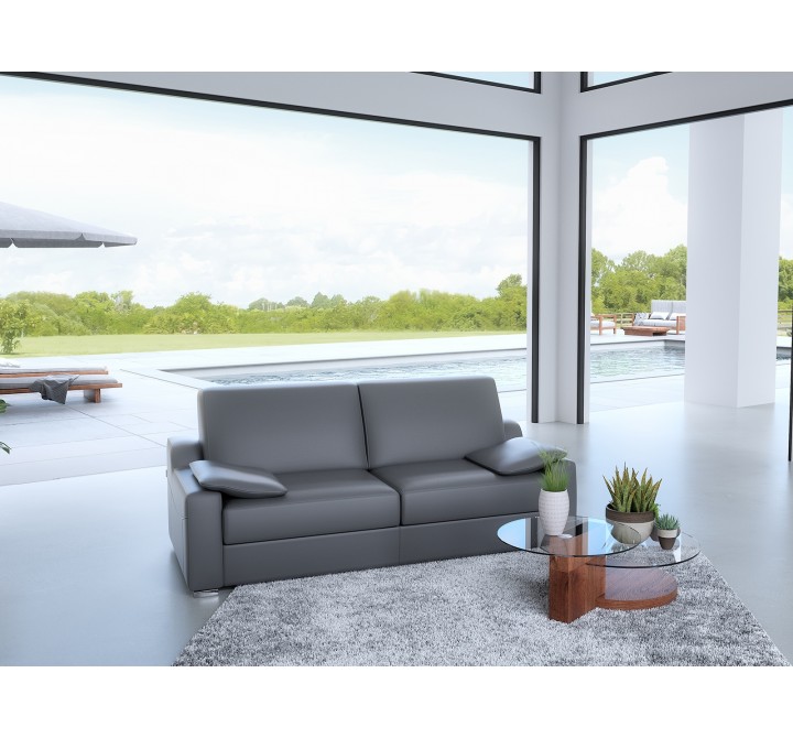 Casabianca LANDMARK Queen Size Sofa Bed In Gray/White Top Grain Leather With Chromed Feet - Lifestyle 2