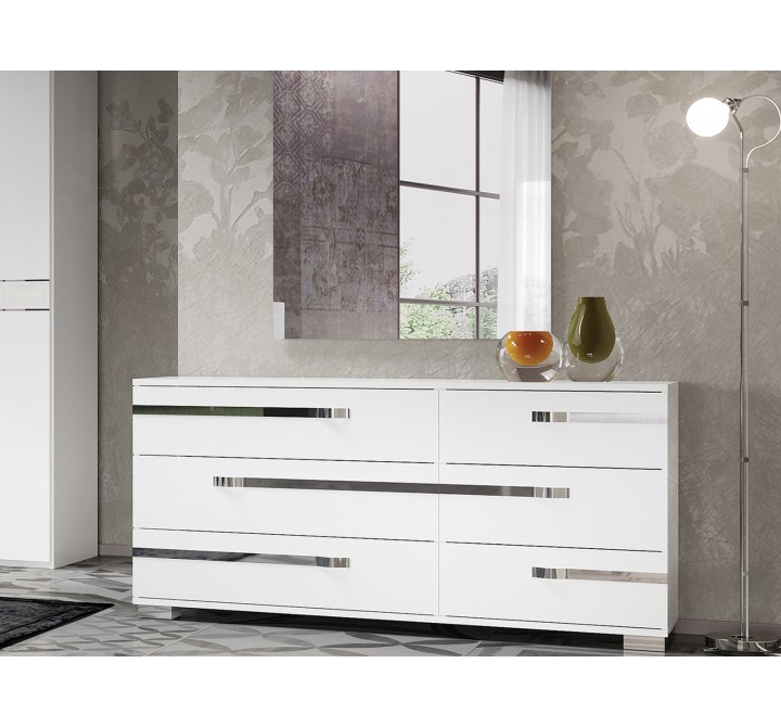Casabianca Wave Chest In High Gloss White Melamine With Chrome Trim - Lifestyle 2