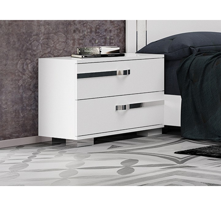 Casabianca WAVE Nightstand In High Gloss White Melamine With Chrome Trim - Angled