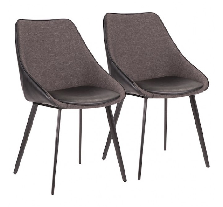 LumiSource Marche Two-Tone Chair - Set of 2 - Black in Grey Fabric