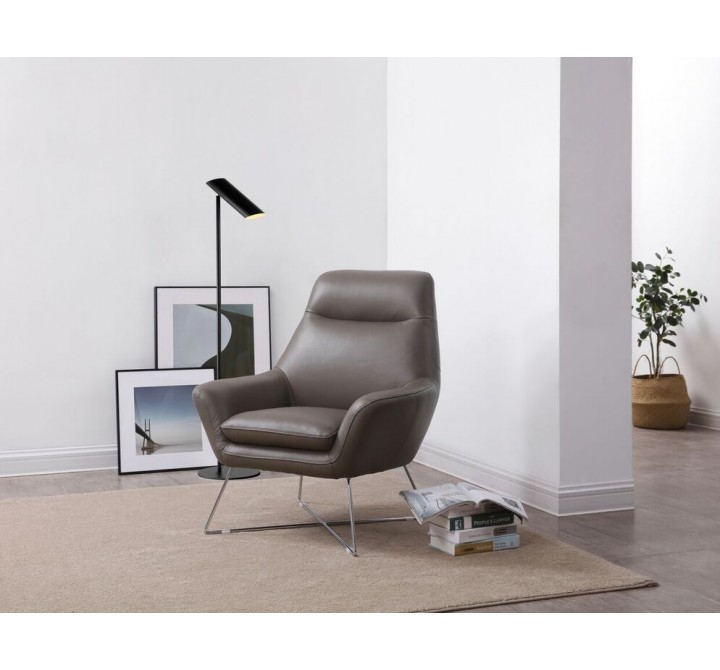 Daiana Chair Dark Gray Top Grain Italian Leather And Stainless Steel Legs - Lifestyle