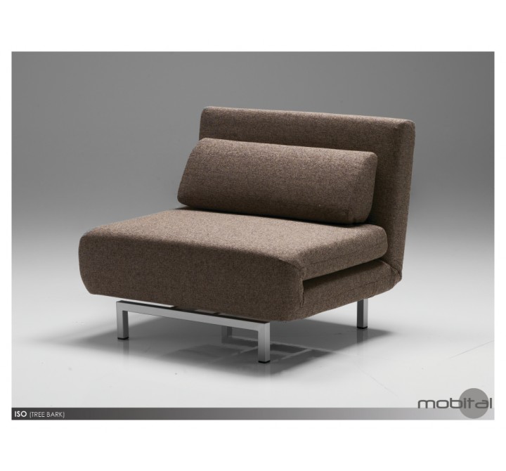 Iso Single Sleeper Swivel Chair-Bed Bark Tweed with Silver Powder Coated Steel