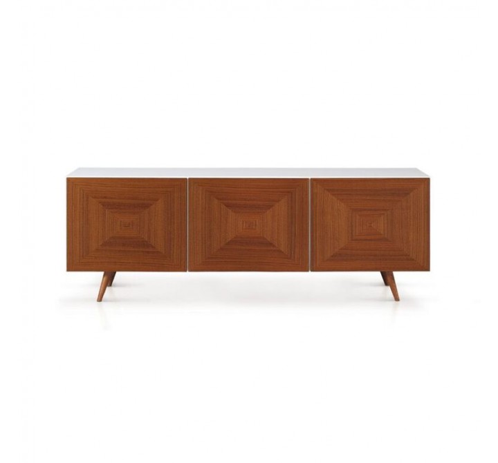 City Sideboard In White HG - Walnut Doors