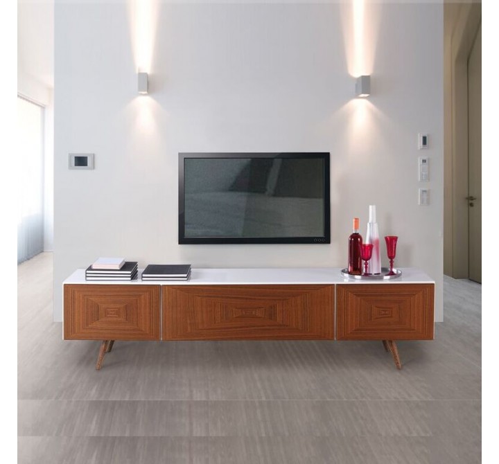 City TV Stand In White HG With Walnut Front - Lifestyle