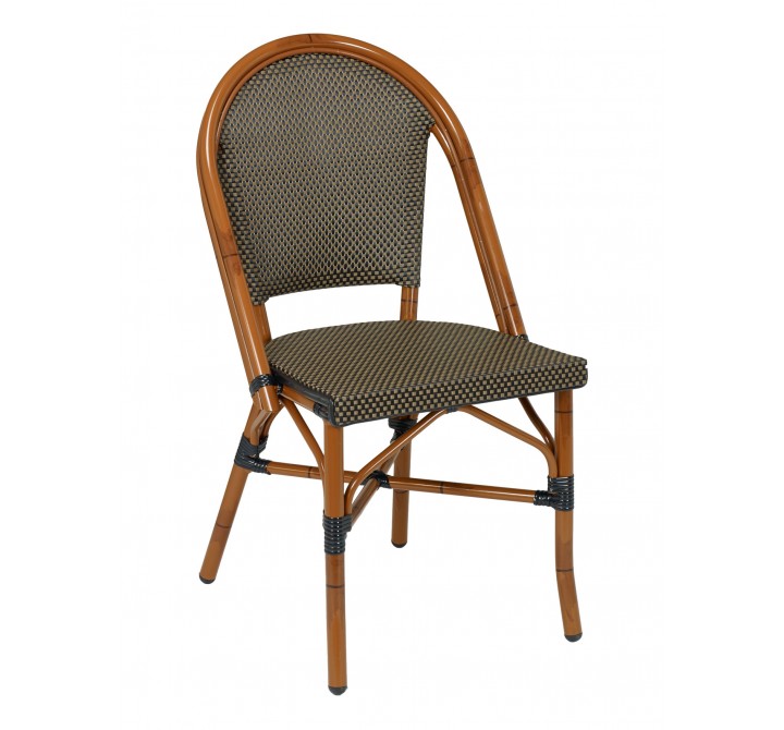 Hand Painted Aluminum Arm Chair W/ Textile Back And Seat - Dark Bamboo and Black-Coffee