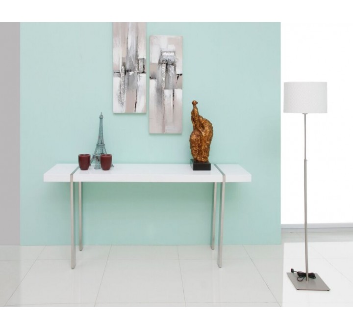 Struttura Console High Gloss White With Polished Stainless Steel Legs