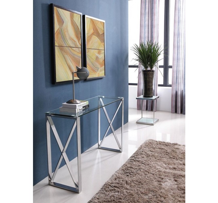 Brooke Console With Clear Glass Anf Stainless Steel Base - Lifestyle