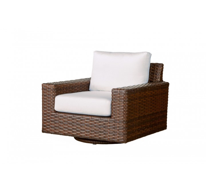 Contempo Swivel Glider Lounge Chair in Aged Walnut Wicker Finish - Angled