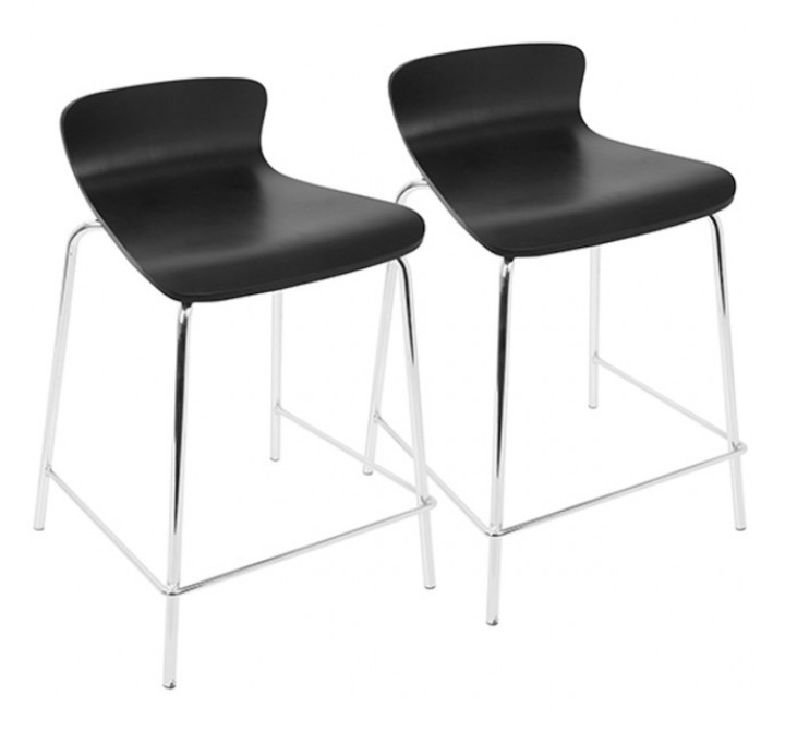 LumiSource Woodstacker Counter Stool - Set of 2- BLACK 