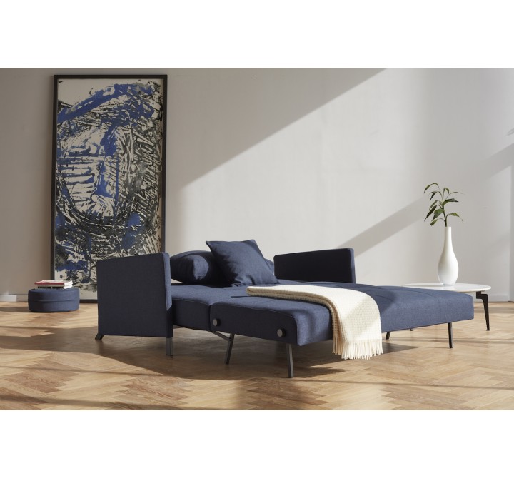 Cubed 02 Chair With Arms And Black Steel Legs and Mixed Dance Blue Fabric - Lifestyle