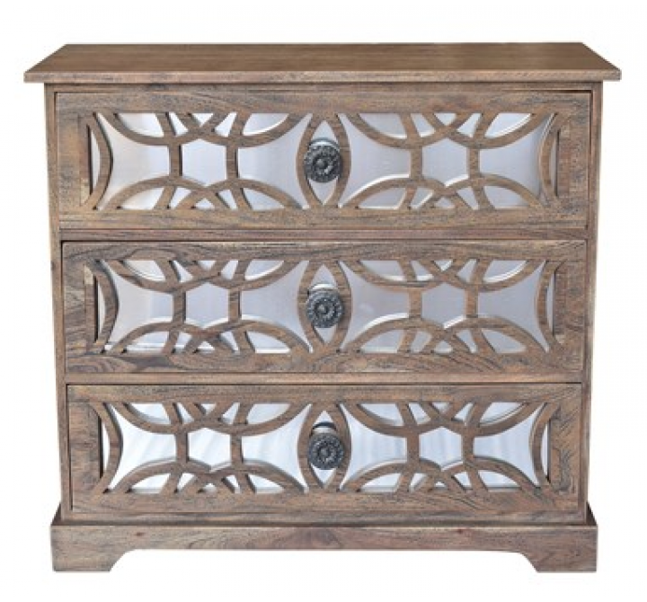 Bengal Manor Dark Mango Wood 3 Drawer Fretwork and Metal Chest