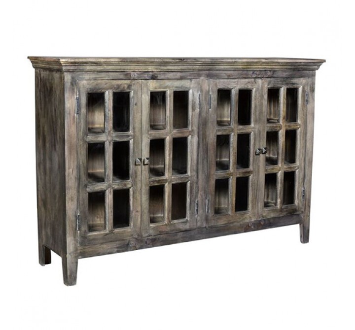 Bengal Manor Acacia Wood 4 Door Window Pane Cabinet