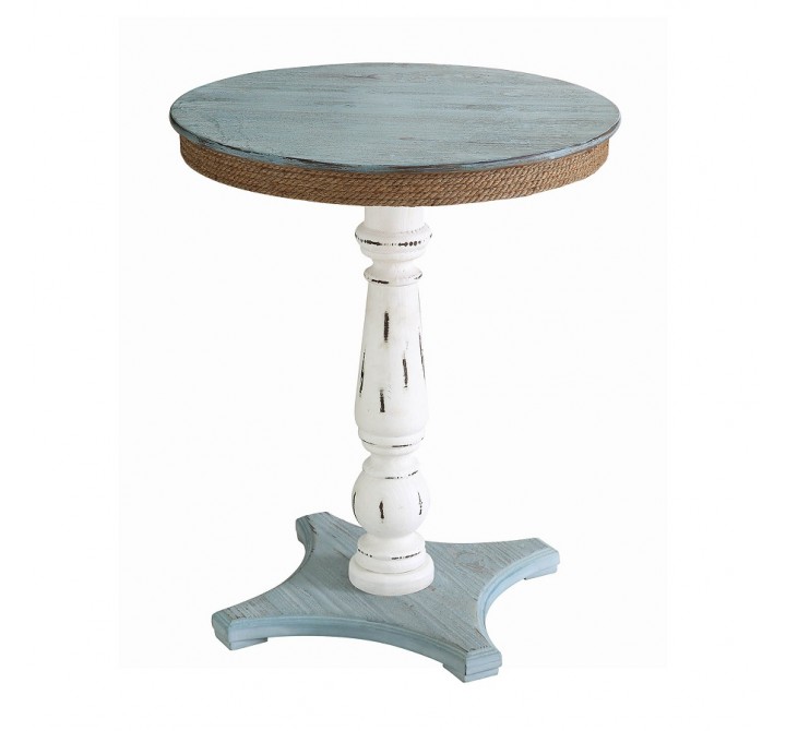 Sea Isle Two Tone Rustic Coastal Wood and Rope Apron Accent Table