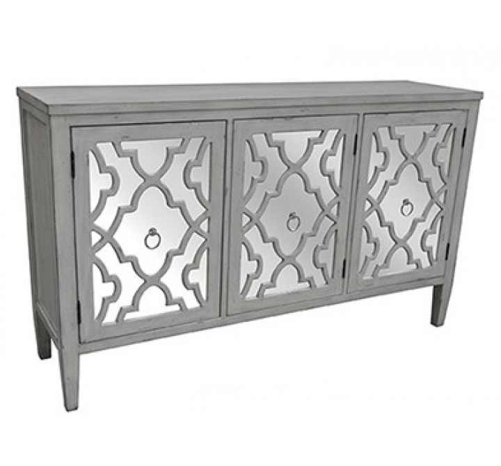 Marissa Antique White Pattern Mirror 3 Door Sideboard