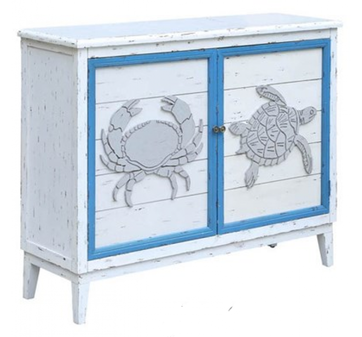 Block Island Whitewash 2 Door Crab and Turtle Cabinet