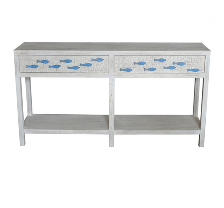 Swimming Upstream Antique White 2 Drawer Aqua Fish Console