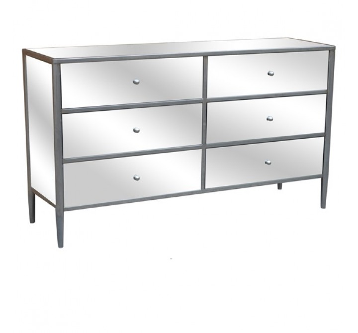 Hollywood Nickel and Mirror 6 Drawer Chest