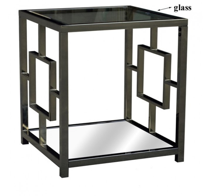 Bentley Chrome Rectangle Design End Table With Beveled Mirror Top