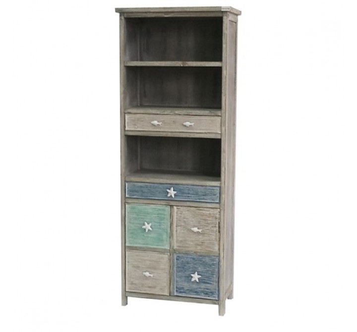 Key West Grey Driftwood and Multi Color Nautical 2 Drawer 2 Door Storage Cabinet