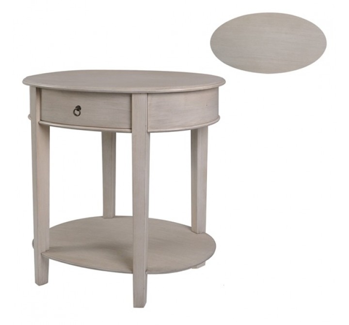 Annabelle Oval Brushed Linen 1 Drawer Accent Table