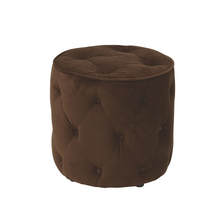 Curves Tufted Round Ottoman - Chocolate Velvet