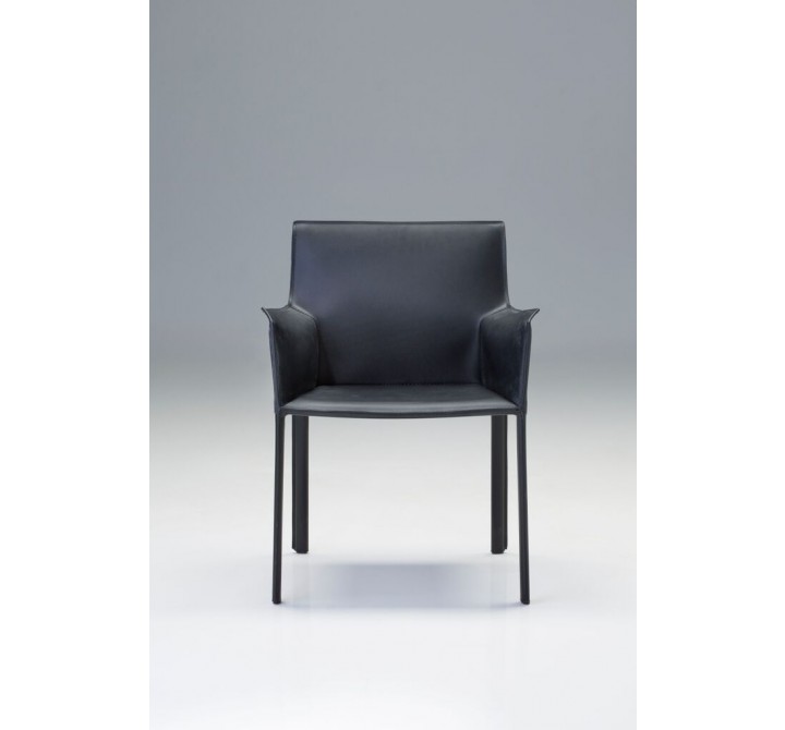 Fleur Arm Chair Black Full Leather Wrap - Front