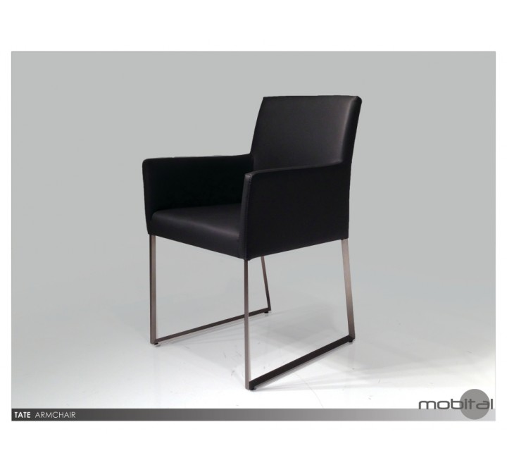 Tate Arm Chair Black Leatherette with Brushed Stainless Steel