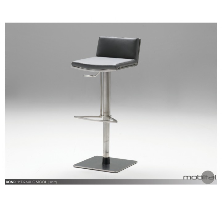 Hydraulic Bar Stool Grey Leatherette with Brushed Stainless Steel 