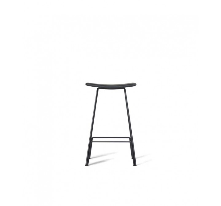 Canaria Bar Stool Black Leather Seat with Black Powder Coated Steel