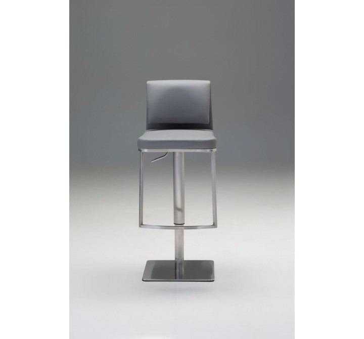 Neo Hydraulic Bar Stool Grey Leatherette with Brushed Stainless Steel - Front