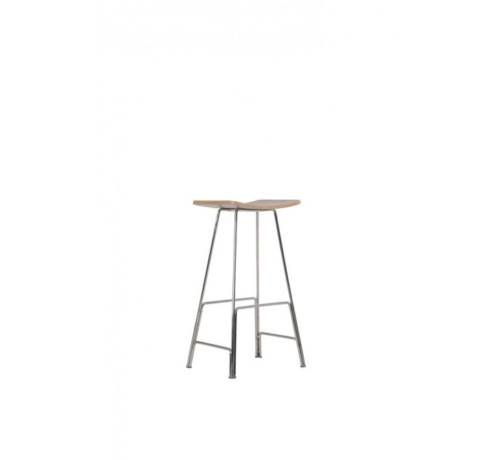 Sitges Bar Stool American Walnut Veneer Seat with Polished Stainless Steel